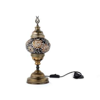Kafthan 14.5 in. Handmade Brown Separated Circles Mosaic Glass Table Lamp with Brass Color Metal Base