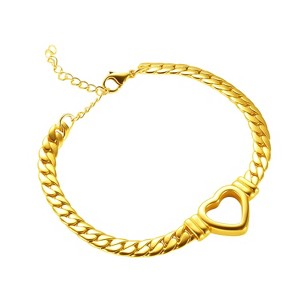 Gold-Tone Heart Curb Chain Bracelet, Romantic Jewelry for Women, Daily & Gifting Occasions - 1 of 4