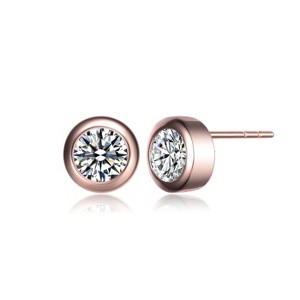 Guili Bezel Set Round Clear Cubic Zirconia Stud Earrings with 8mm Modern Design, Available in Rose Gold, Gold, and White, Perfect for Any Occasion - 1 of 4