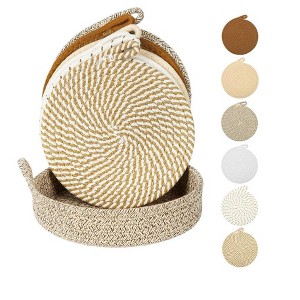 Itopfox 8 Inch Trivets Set for Hot Dishes, Pots and Pans with Storage Basket, 6-Piece Kitchen Hot Pads for Countertops, Farmhouse , Quartz Protection - 1 of 4