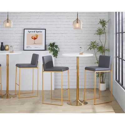 LumiSource Set of 3 Fuji High Back Barstools Gold Steel/Gray PU