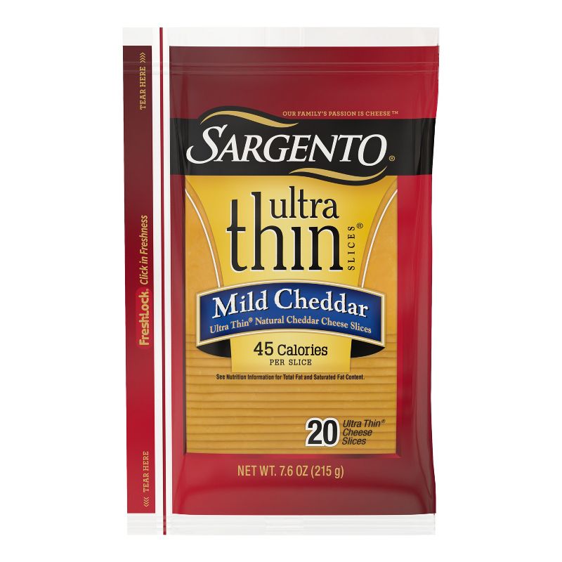 Sargento Ultra Thin Natural Cheddar Cheese Slices - 7.6oz/20 slices, 1 of 11