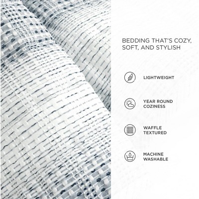 Navy and White Microfiber Full/Queen Waffle Quilt Set