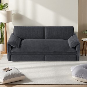 66" Velvet 3-in-1 Convertible Sleeper Sofa Bed with Pull-Out Frame, Side Storage & Wheels - 1 of 4