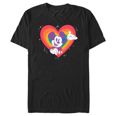 Men's Mickey & Friends Rainbow Heart Happy Character T-shirt - Black ...