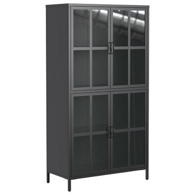 LunaLulinlk Premium Black Metal Storage Cabinet with Tempered Glass Doors, Adjustable Shelves, Anti-Tipping Device
