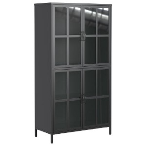 LunaLulinlk Premium Black Metal Storage Cabinet with Tempered Glass Doors, Adjustable Shelves, Anti-Tipping Device - 1 of 4
