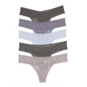 Felina Stretchy Lace Low Rise Thong - Sexy Underwear for Women, Thongs for Women, Seamless Panties for Women (5-Pack) - 1 of 1