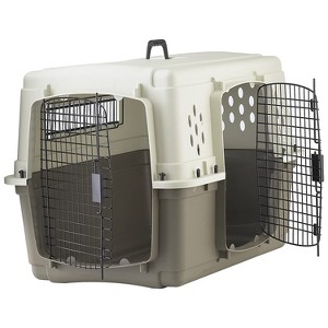 Miller Manufacturing Company Portable Plastic Hard Sided Pet Travel Crate Carrier Kennel w/ Double Doors For Dogs, Rabbits, & Animals, Beige & Taupe - 1 of 4