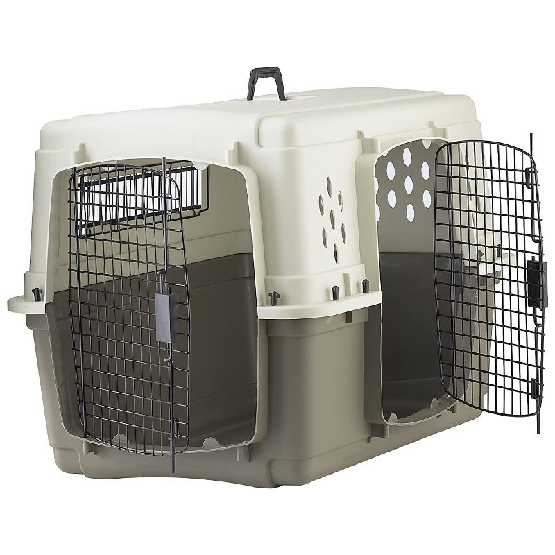 Miller Manufacturing Company Portable Plastic Hard Sided Pet Travel Crate Carrier Kennel w/ Double Doors For Dogs, Rabbits, & Animals, Beige & Taupe, 1 of 7