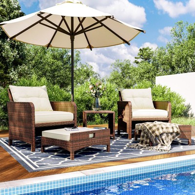 Pamapic 5-Pieces Wicker Patio Furniture Set Outdoor Patio Chairs with Ottomans, Cushions