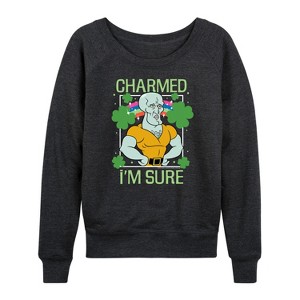 Women's - SpongeBob Squarepants - Charmed Im Sure Lightweight French Terry Wide Neck Long Sleeve Shirt - 1 of 4