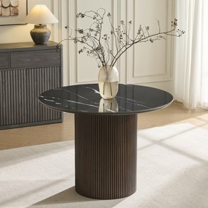 Thick MDF Round Dining Table & Metal Base, 300LB Capacity, Scratch-Resistant Surface, Easy 45-Min Assembly for Indoor & Outdoor Use - 1 of 4