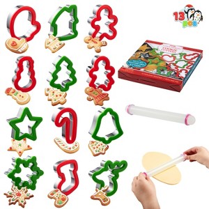 Joyfy 13 Pcs Christmas Cookie Cutters Stainless Steel, Cookies Mold Baking Supplies with Grip and a Rolling Pin for Xmas Party Baking Gift - 1 of 4