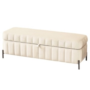 DSVIMOY Wide Upholstered Storage Soft Bench, Footstool Ottoman End of Bed with Legs, Foot Rest for Living Room, Beige, 49.21"*17.32"*16.93" - 1 of 4