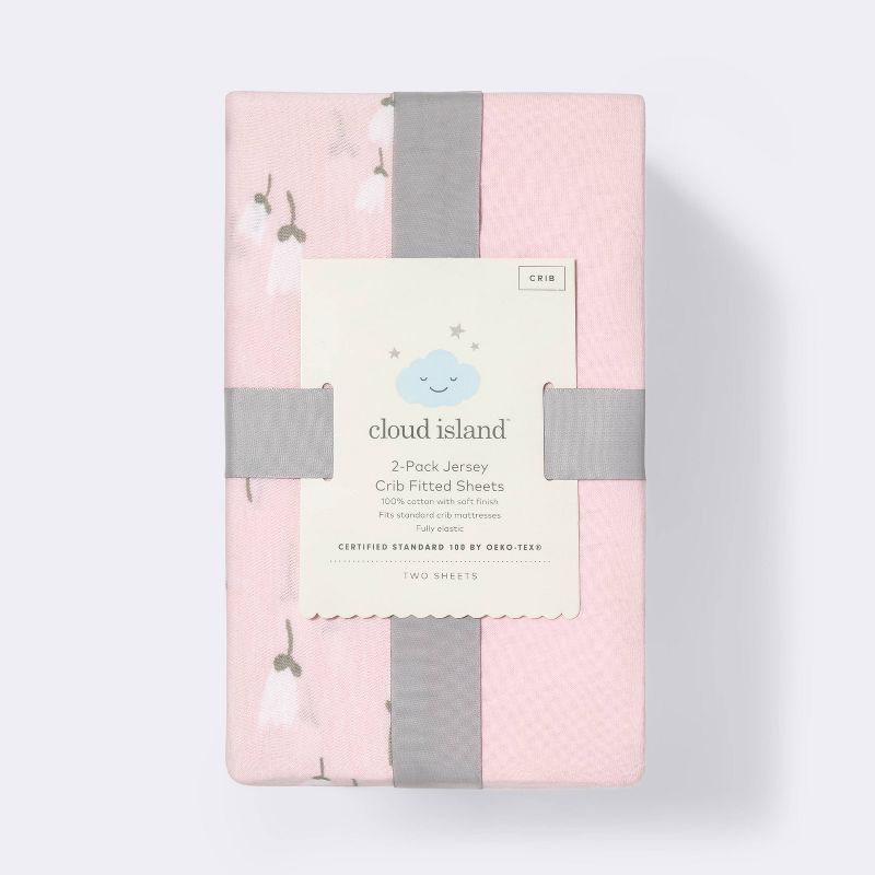 Fitted Jersey Crib Sheet - Cloud Island&#8482; - Floral Buds/Pink - 2pk, 4 of 5