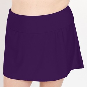 Calypsa Women's Plus Size Chlorine Resistant High Waisted Mini Swim Skirt With Shorts - 1 of 4