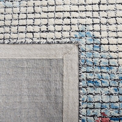 Ivory and Blue Abstract Hand-Tufted Wool Runner Rug