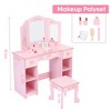 Kids Vanity Set with Mirror and Stool, Wooden Girls Makeup Playset, Princess Vanity Table for Kids, Toddlers, Pink - 4 of 4