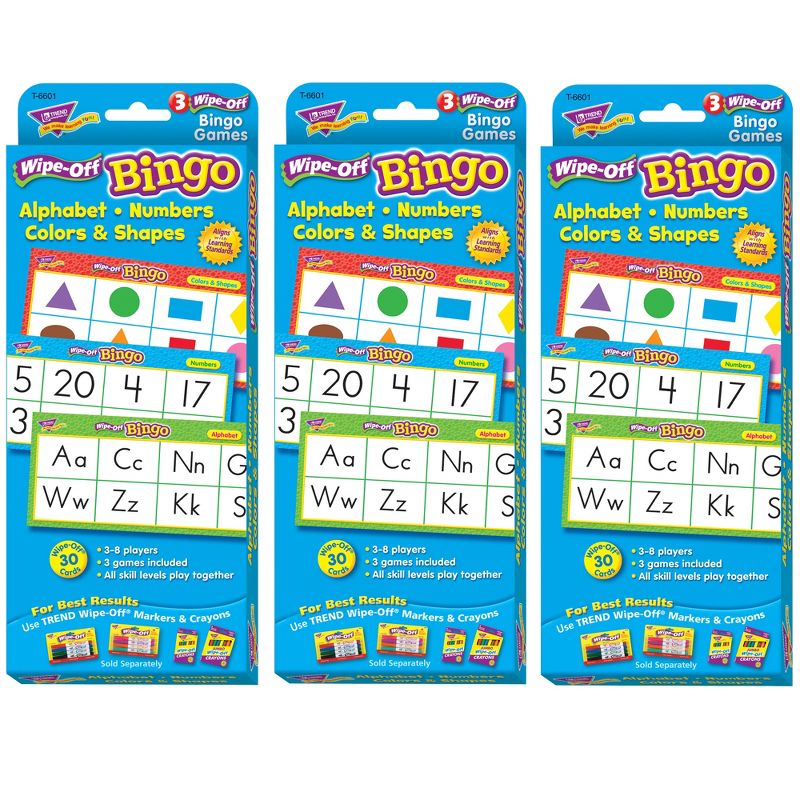 TREND Alphabets, Number, Shapes and Colors Wipe-Off Bingo Cards, 3 Packs, 1 of 7