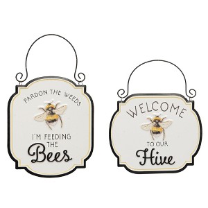 Transpac Metal Embossed Bee Sign Set of 2 Spring Home Decorations - 1 of 1