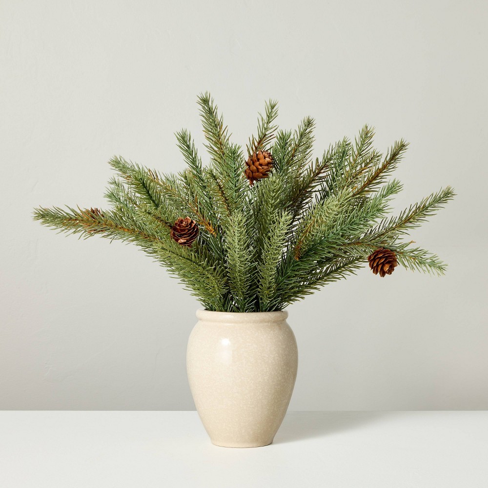 Photos - Other Decoration 16" Faux Spruce Christmas Arrangement - Hearth & Hand™ with Magnolia