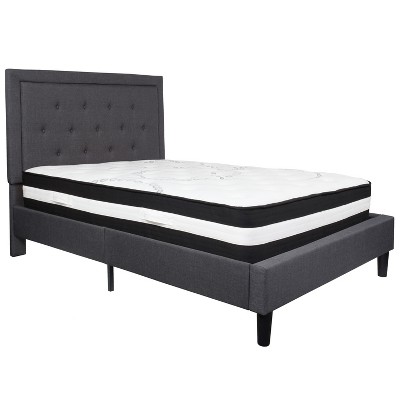 Flash Furniture Roxbury Panel Tufted Upholstered Platform Bed and Pocket Spring Mattress