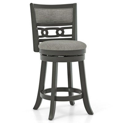 Tangkula 26" Upholstered Bar Stool w/ Wooden Frame Swivel Seat & Footrest for Pub Bar