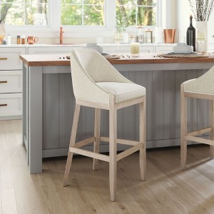 Barstool 41.1"H, Textured Polyester Fabric Seat in Beige Finish with Solid Ash Wood Base by Zuo Modern - 1 of 4