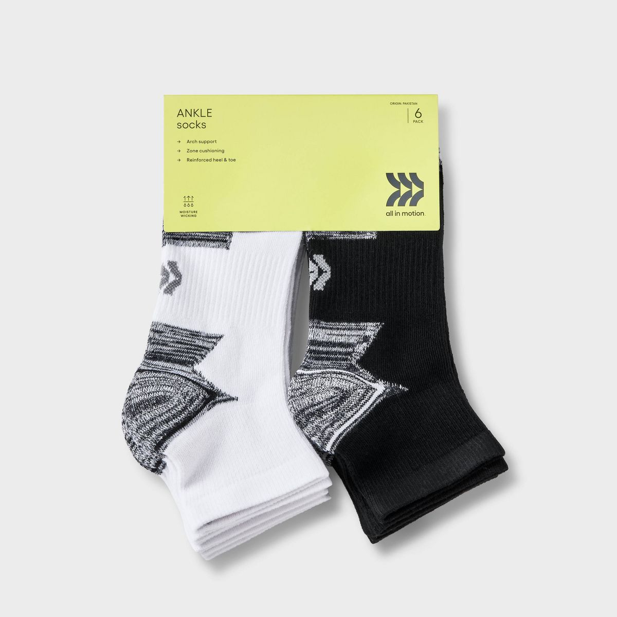 Boys' 6pk Ankle Socks - All In Motion™ White/Black - thumbnail 2