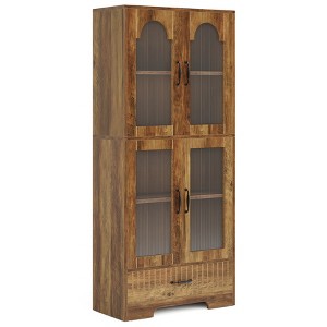 Resenkos Rustic Wood Kitchen Storage Cabinet, Double - Layer Glass - Door Pantry, 31.5×13.8×72.1 Inch Size, for Dining Room Brown - 1 of 4