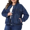 Women's Plus Size Collar Long Sleeve Button Down Washed Vintage Western Outfit Casual Denim Jacket with Pockets - Agnes Orinda - 2 of 4