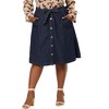 Agnes Orinda Women's Plus Size Tie Waist Button Front Pockets A-Line Midi Denim Skirts - 2 of 4