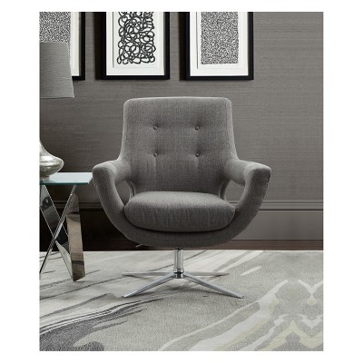 Quinn Contemporary Swivel Accent Chair in Warm Gray with Polished Chrome