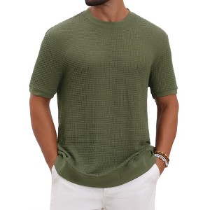 INSPIRE CHIC Men's Waffle Texture Short Sleeve Crew Neck Solid Casual Knitted T-Shirts - 1 of 4