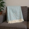 HomeRoots 55" X 70" Sky Blue And White Herringbone Cotton Blend C Initial Throw Blanket with Tassels And Embroidery - 2 of 4