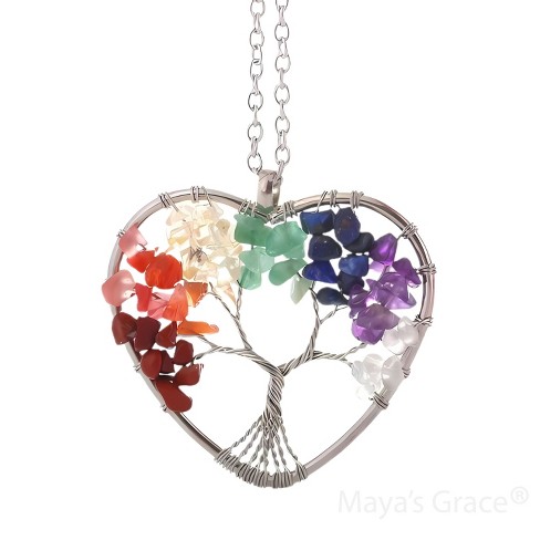 Maya s Grace 7 Chakra Tree Of Life Pendant Necklace With Natural Gemstones Target