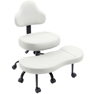 KERDOM Cross Legged Office Chair, ADHD Meditation Kneeling Yoga Seat with Adjustable Height, Lumbar Support, Wider Footrest and Wheels,White - 1 of 4
