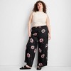 Women's Mid-Rise Wide Leg Satin Drawstring Pull-On Pants - Future Collective Black Floral - 3 of 3