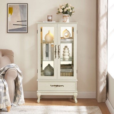 Dolonm 51.58 in. H Curio Cabinet, Glass Display Cabinet, Wine Cabinet with LED Lights, 2 Doors & Adjustable Shelves