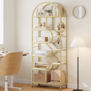 Garvee Bookshelf 6 Tier Arched Bookcase 81.7in Tall Display Racks Geometric Open Storage Shelf Unique Book Rack Metal Frame Large Modern Book Shelf - 1 of 4
