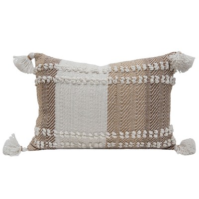 14x22 Inches Hand Woven Brown Polyester with Polyester Fill Pillow - Foreside Home & Garden