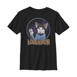 Boy's Star Trek Cat Spock Live Long And Prosper T-Shirt - 1 of 4