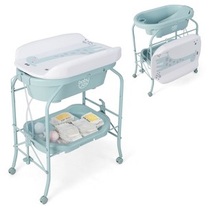 Infans Baby Changing Table w/Bathtub, Folding & Portable Diaper Station w/Wheels Blue - 1 of 4