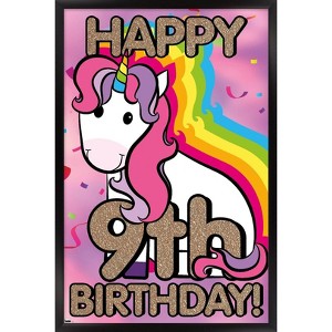 Trends International Ellie Ripberger Unicorn - Happy 9th Birthday Framed Wall Poster Prints - 1 of 4