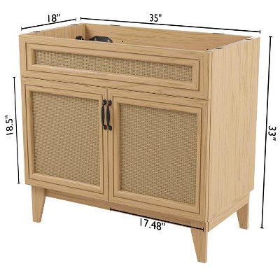 Javer 36" Oak Rattan Modern Farmhouse Bath Vanity Cabinet