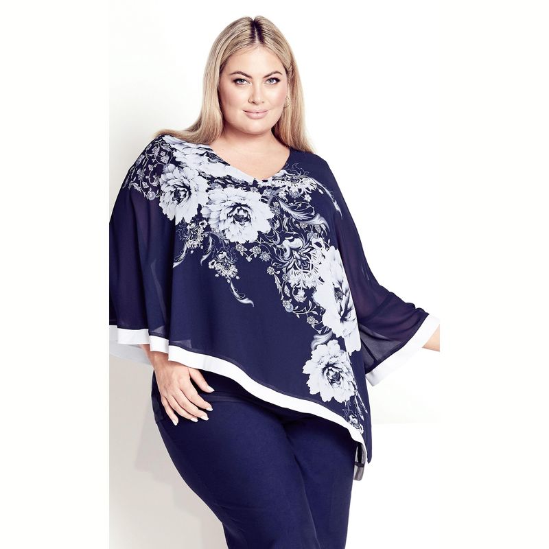 Women's Plus Size Audrey Overlay Print Top - navy floral | AVENUE, 3 of 9