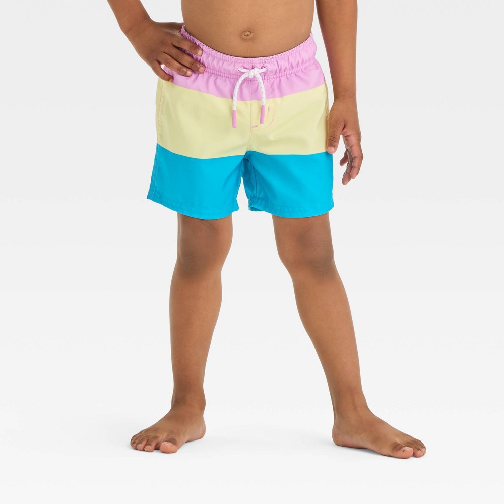 Photos - Swimwear Baby Boys' Colorblock Swim Shorts - Cat & Jack™ 18M: UPF 50+ Recycled Poly