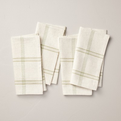 4pk Tri-Stripe Plaid Cloth Napkins Light Green/Natural - Hearth & Hand™ with Magnolia