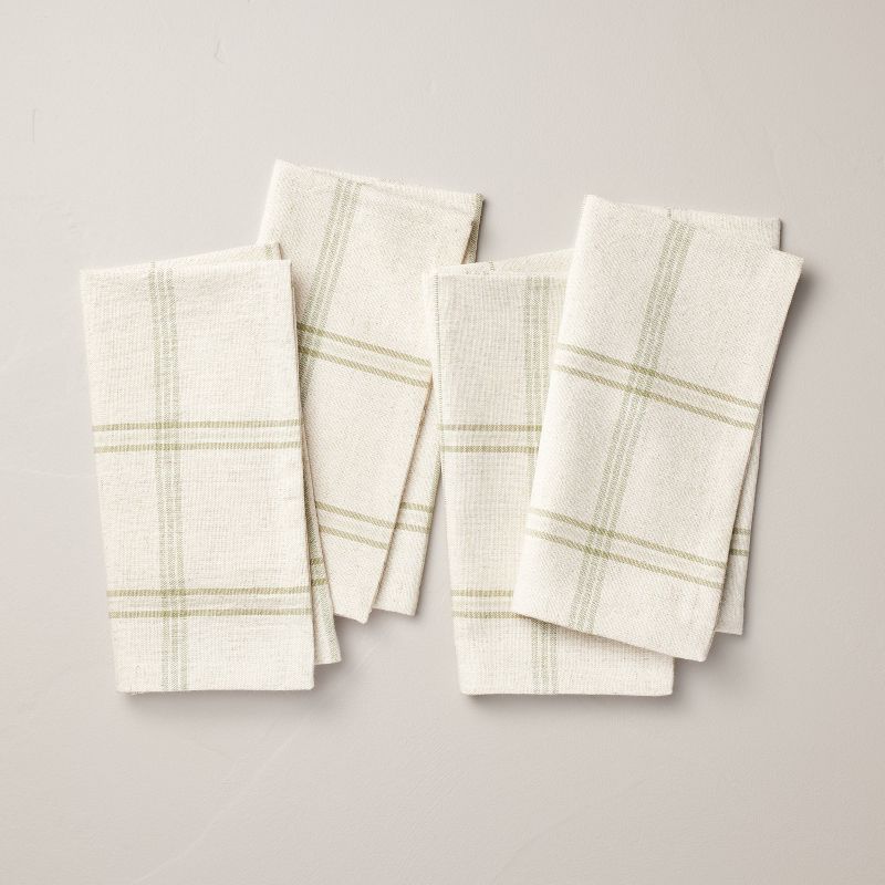 4pk Tri-Stripe Plaid Cloth Napkins Light Green/Natural - Hearth &#38; Hand&#8482; with Magnolia, 1 of 5